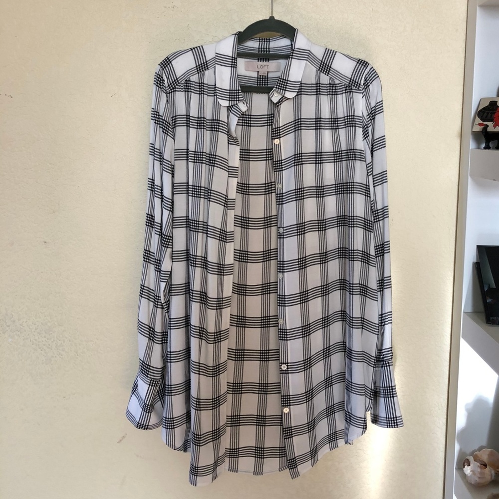 Loft Black / White Plaid Blouse - Size M